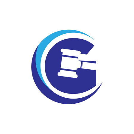 Negative space gavel inside circle shape. Lawyer Attorney Legal Law firm Logo design vector template Negative space. Circle shape Judge Logotype concept icon.のイラスト素材