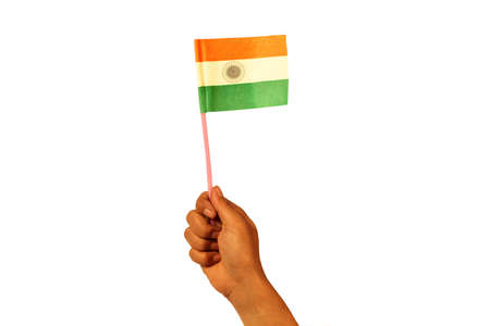 Hand holding the Indian flagの写真素材