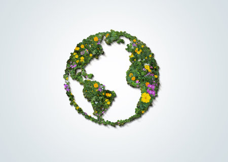 Planet vs. Plastics , Earth day 2024 concept 3d tree background. Ecology concept. Design with globe map drawing and leaves isolated on white background.の写真素材