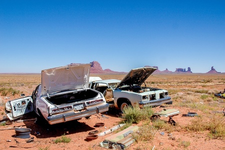 Car wrecks in Monument Valley, Utah, USAの写真素材