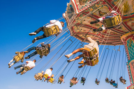 chain swing ride at the Munich Oktoberfest, Munich, Germanyのeditorial素材