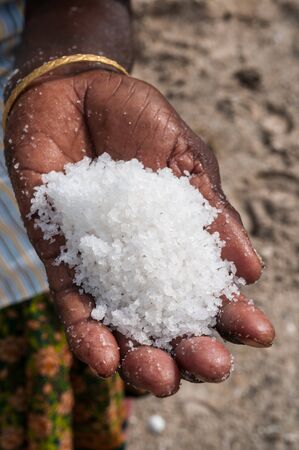 A hand with saltの写真素材