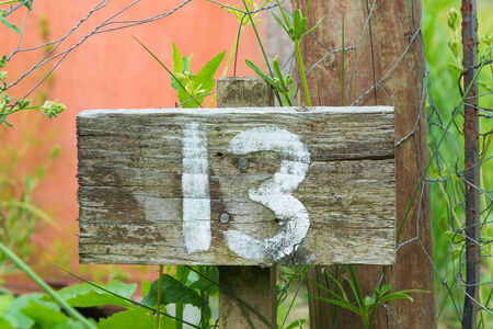 Wooden sign giving garden plot numberの写真素材