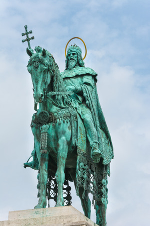 Statue of St Stephen at the Fisherman's Bastion Budapest Hungaryの写真素材