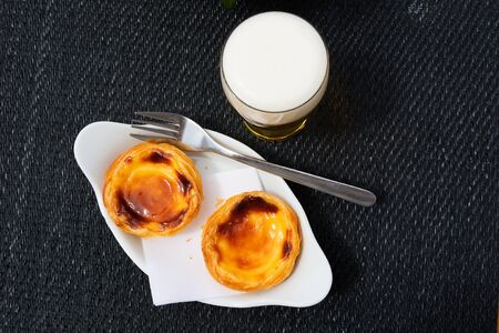 Pastel de Belem or Nata, typical Portuguese egg tart pastryの写真素材
