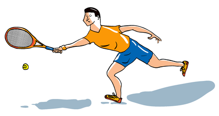Illustration of male tennis player performing a forehand stroke. EPS editable layers.のイラスト素材