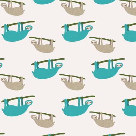 Seamless pattern of sloths against a pastel colored background.のイラスト素材