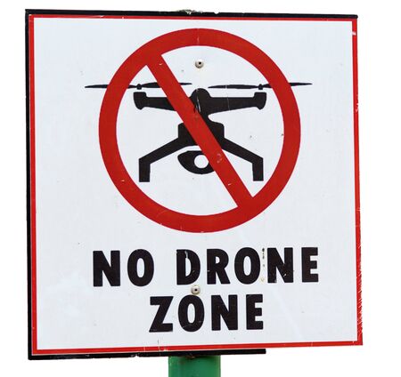 Warning sign for the prohibition of drone flying.の写真素材