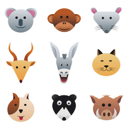 Collection color icons featuring funny animals のイラスト素材