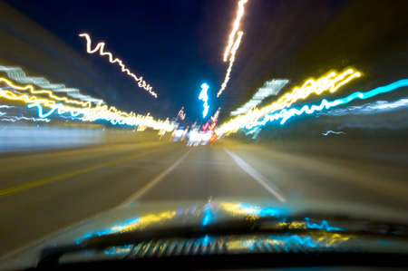 Blurred lights captured while driving at night