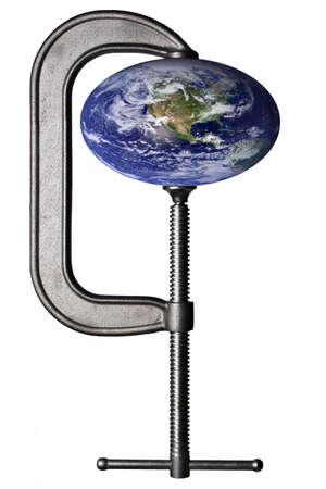 Putting the squeeze on the earthの写真素材