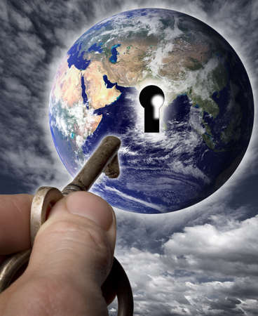 Earth with a keyholeの写真素材