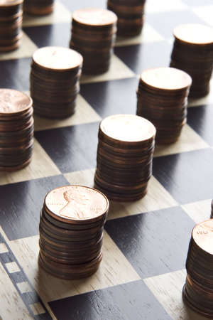 Chessboard with stacks of pennies 