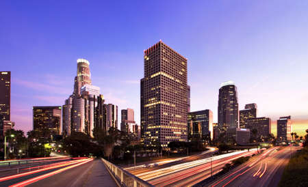 Los Angeles during rush hour at sunset 