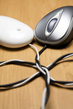 Two computer mouse cords tied together