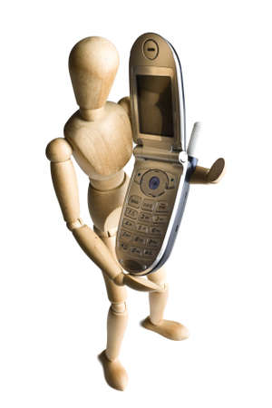 Manikin holding a cellular phoneの写真素材