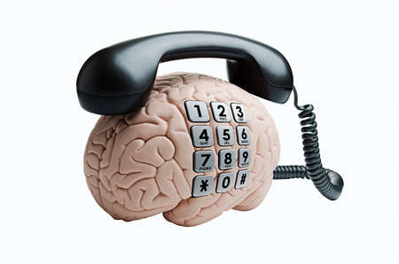 Human brain model composited with a telephoneの写真素材