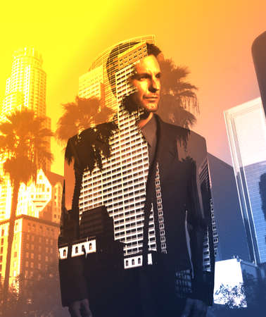 Businessman composited with a cityscape of Los Angeles
