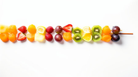 A skewer of colorful fruit kabobs, perfect for a healthy snack.isolate on white.の素材