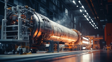 a large industrial machine in a factory setting, possibly involved creating spacecraft propulsion systems.の素材