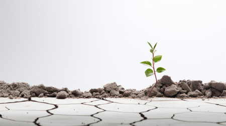 a small plant growing through cracked concrete, symbolizing resilience and hope amidst adversity.の素材