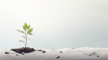 a young plant sprouting from soil against a blue sky, symbolizing new beginnings, growth, and the resilience of life.の素材