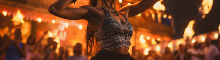 a lively belly dancer performing on a stage, captivating the crowd with her grace, skill, and the cultural richness of her art.Backgroundの素材