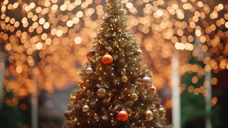 Christmas tree adorned with orange and white ornaments, exuding a warm and cozy atmosphere, embodying the joy and tradition of the holiday season.Backgroundの素材