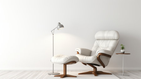 A modern living room featuring a plush white leather armchair, a chic lamp, and a sleek side table, exuding an air of luxury and comfort.Backgroundの素材
