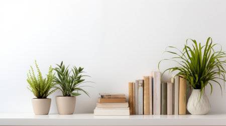 Indoor Plants and Books on a Shelf creating a cozy and modern ambiance in any home.Backgroundの素材