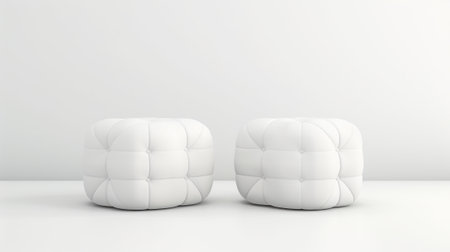 A set of two white pouf ottomans, exuding modern elegance and minimalist design, perfect for any contemporary interior.Backgroundの素材