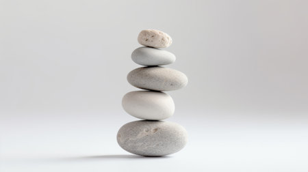 Balanced stack of smooth round stones symbolizing zen and calmness  High resolution AI generatedの素材