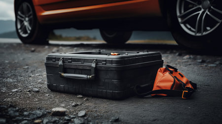A sleek car, a rugged toolbox, and a vibrant bag depict a blend of luxury and practicality AI generatedの素材