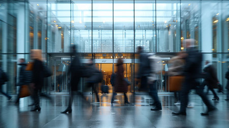 time lapse of people exiting a corporate building mass layoffs. AI generatedの素材