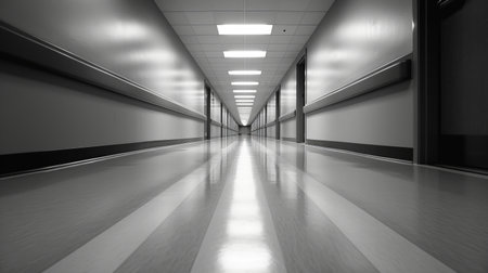 An empty corridor hallway silence following job cuts. AI generatedの素材