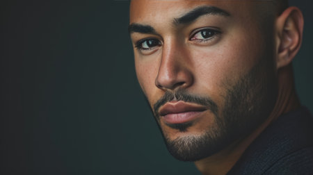 Portrait of a man facing the camera with confidence. dark background AI generatedの素材