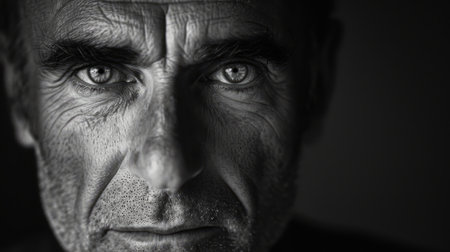 Portrait of serious looking senior old man concept for mental illness, alzheimer, dementia, depression, grief. AI generatedの素材