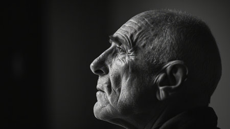 black and White Old Men looking into the distance acceptance of change AI generatedの素材