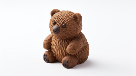 small brown teddy bear sitting against a plain white background. AI generatedの素材