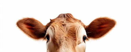 close-up of a half cow head against a white background. AI generatedの素材