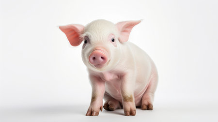 Animal rights concept A cute small pig with pink skin and soft fur. AI generatedの素材