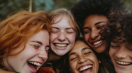 a group of woman hugging and laughing enjoying a moment together AI generatedの素材