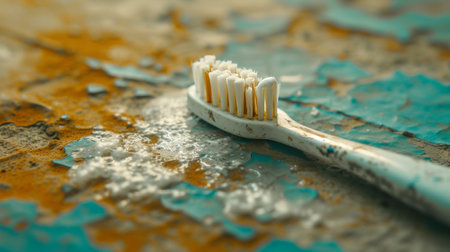 Vintage Toothbrush and Toothpaste on Wooden Table AI generatedの素材