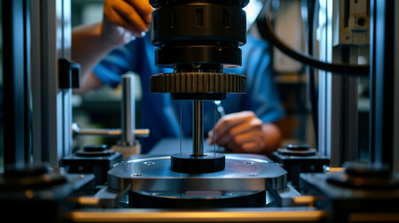 Universal testing machine experiment on metal deformation by engineering professional. AI generatedの素材