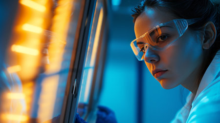 Woman Materials engineer checking composite panel for flaws with ultrasonic device AI generatedの素材