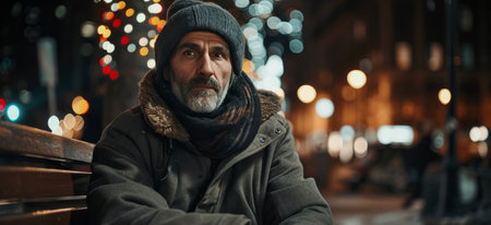 a homeless man alone in the cold facing job cuts AI generatedの素材