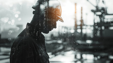 a lone man with industrial setting facing during job cuts AI generatedの素材
