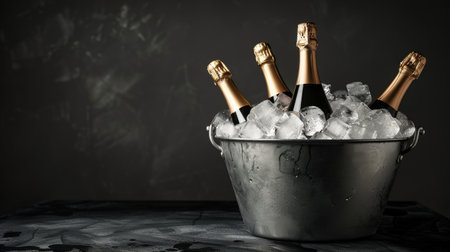 celebration with champagne bottles elegantly placed in an ice bucket against a dark backdrop AI generatedの素材