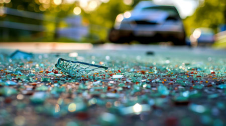 Accident Scene Isolation, Broken Safety Features, Deserted Roadway road, blurred background AI generatedの素材