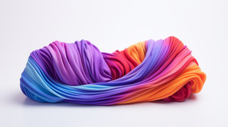 a vibrant fabric with a gradient from purple to red, twisted to highlight its texture and colors AI generatedの素材
